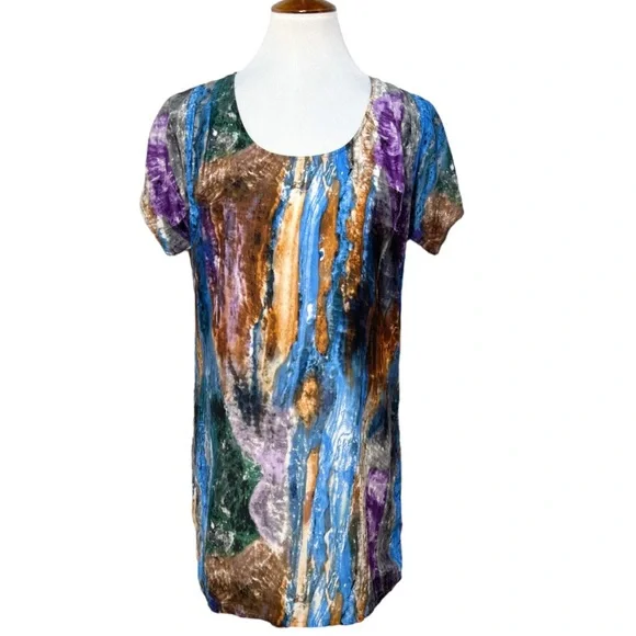 Urban Outfitters Colorful Blue Gray Purple Marbled Short Sleeve Mini Dress - Picture 2 of 11